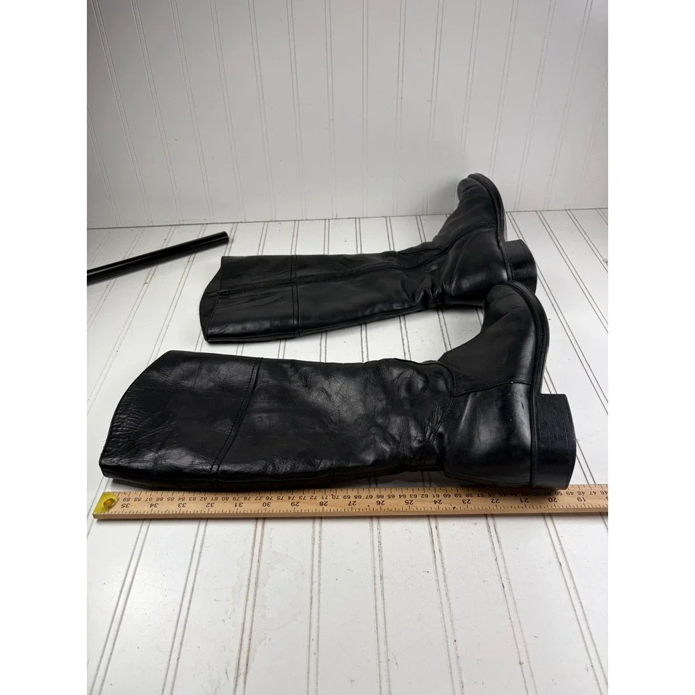 Manas Vintage Black Leather Shearling Lined Tall Riding Boots Women's Size 8.5